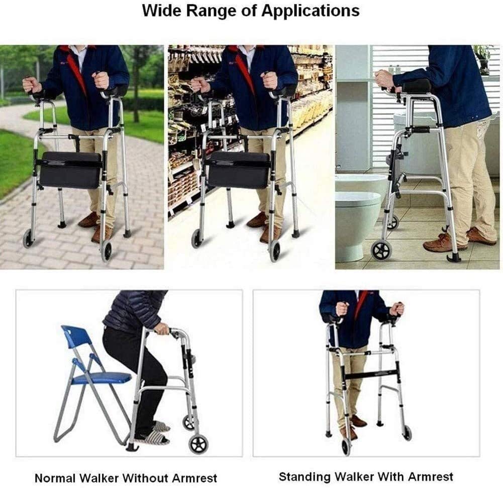 ERoomQ Adult Rolling Walker Upright Posture Rolling Walker with Armrest Support Pad, Medical 4 Wheel Walker Rollator, Adjustable Height Elderly Walking Aid for Seniors Walking