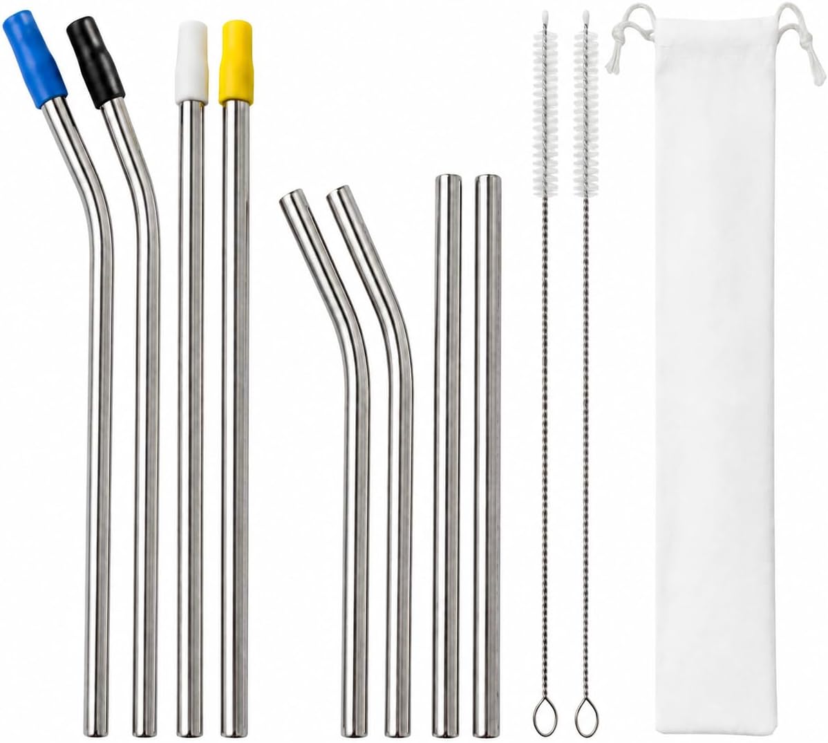 Reusable Metal Straws with Silicone Tips 8 Pack Stainless Steel Straws