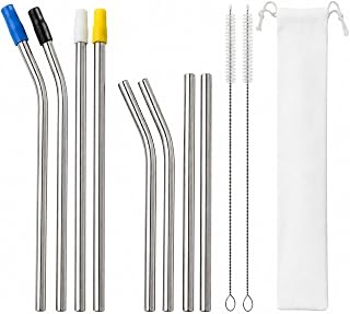 Reusable Metal Straws with Silicone Tips 8 Pack Stainless Steel Straws | Extra Wide Drinking Straws with 2 Cleaning Brushes & 4 Tips,Travel Case, 10.5" & 8.5" for 20 30 oz Tumbler, 4 Straight 4 Bent