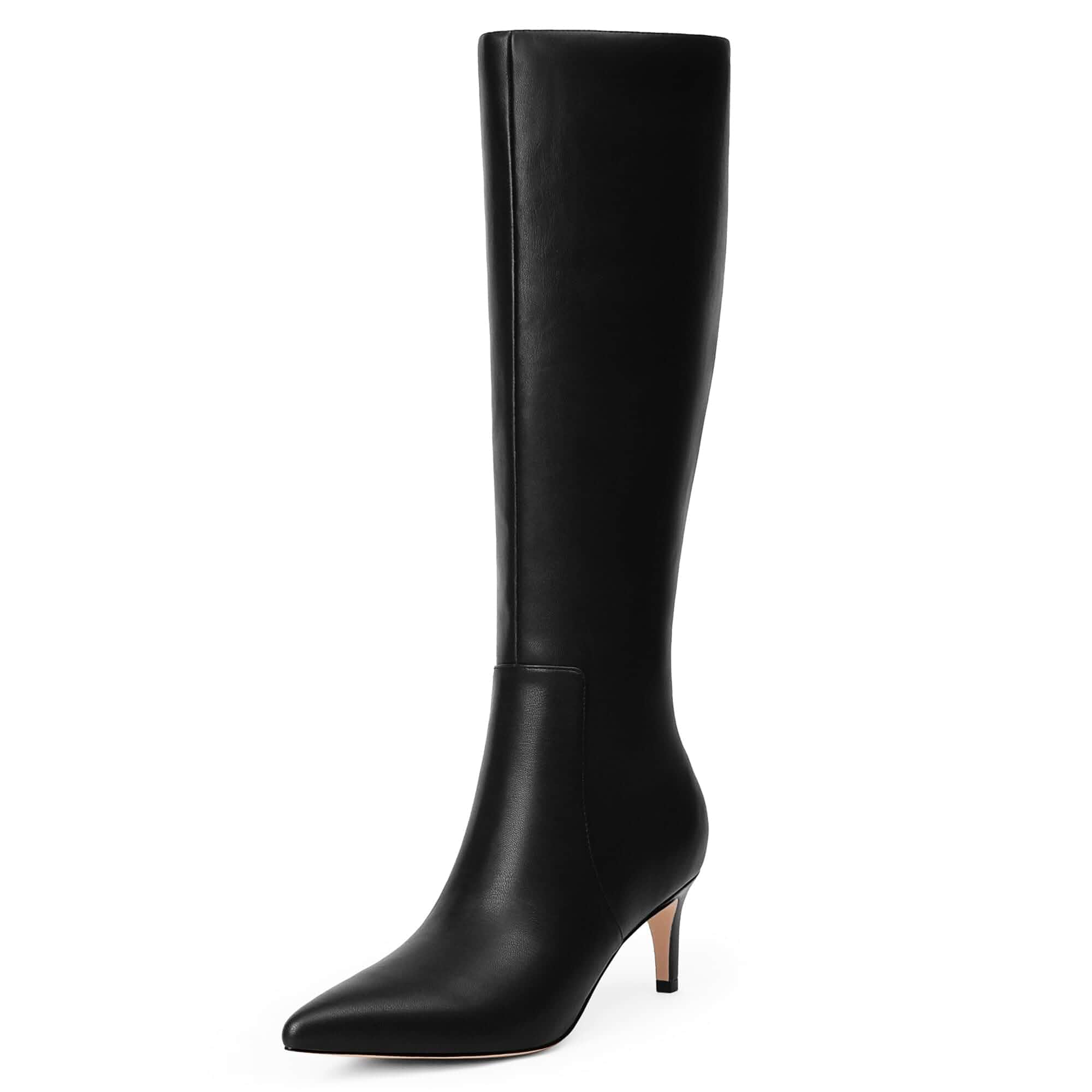 QIY Kitten Heel Knee High Boots for Women Fall Tall Boots Stylish Pointed Toe, Low Heel For All-Day Comfort, Zipper For Easy On & Off, Ideal For Fall & Winter