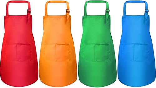 Yaomiao Delantal para niños de 4 piezas, con bolsillo, ajustable, para cocinar, hornear, pintar