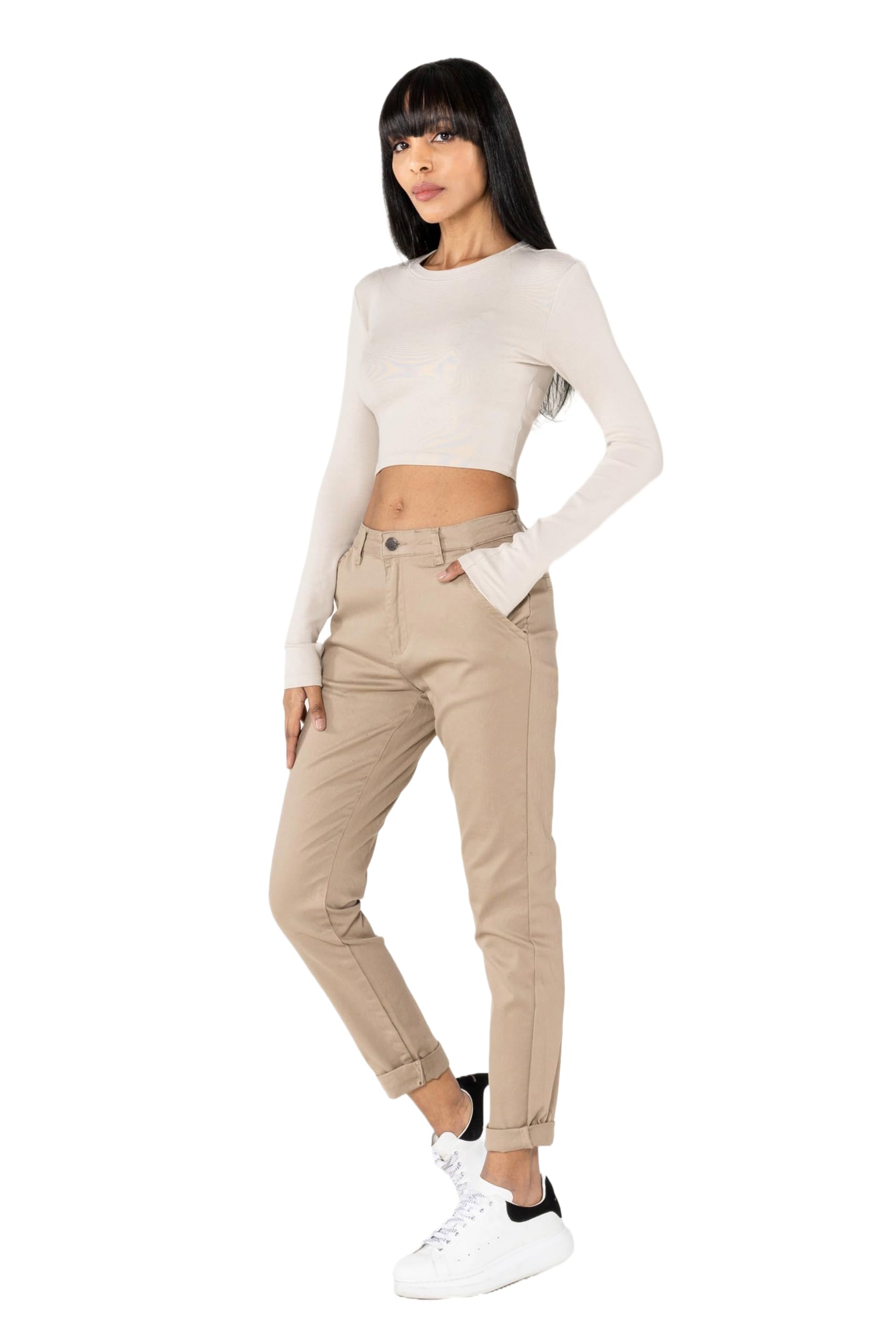Nina Carter J250 Pantalon Chino pour Femme Confortable Taille Haute Coupe ajustée en Coton Stretch Élégant
