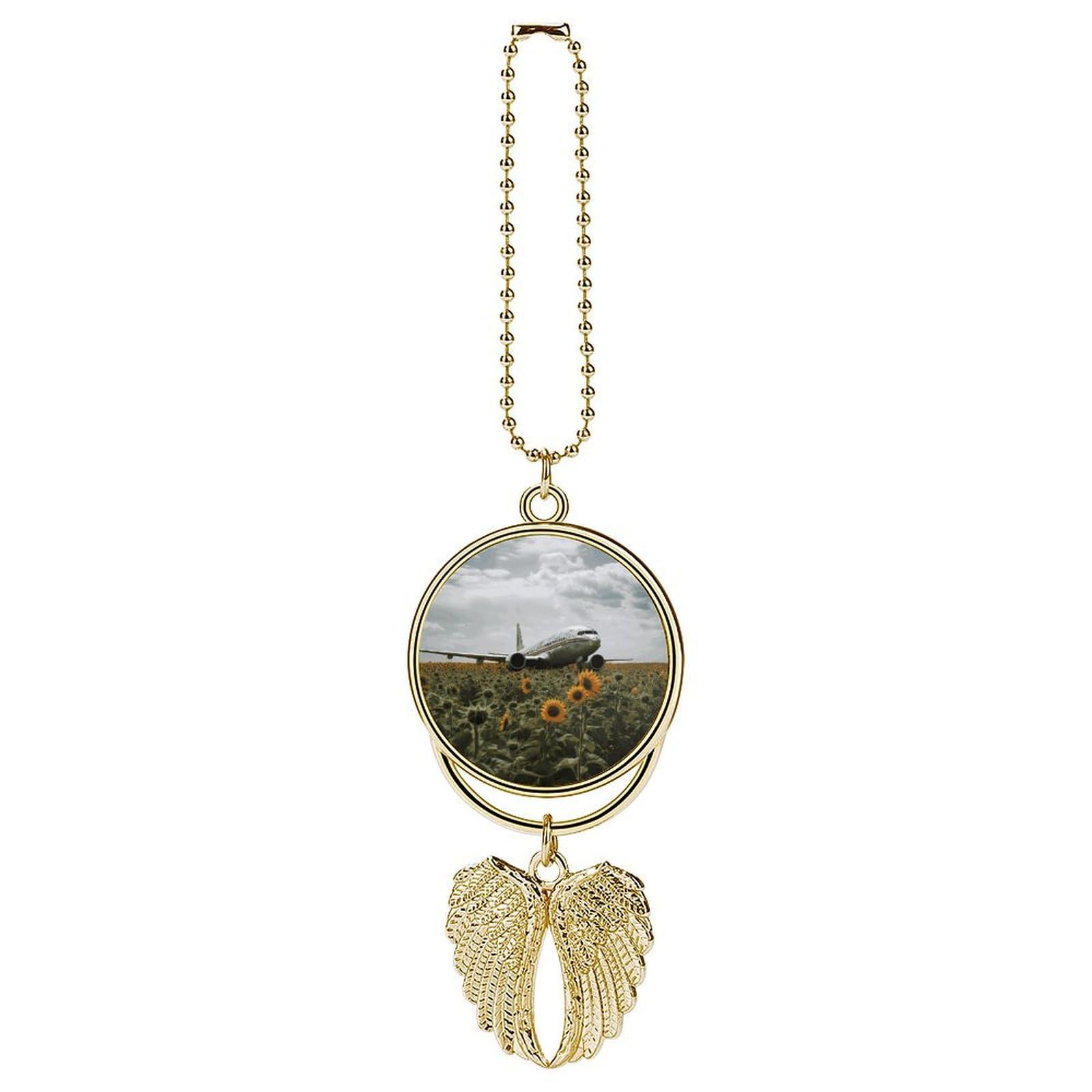 Plane Flies to Sunflower Field Car Charm Alloy Car Rear View Mirrors Hanging Ornaments Stylish Car Pendant Funny Auto Hanging Accessories Car Hanging Ornaments Gift for Women Men