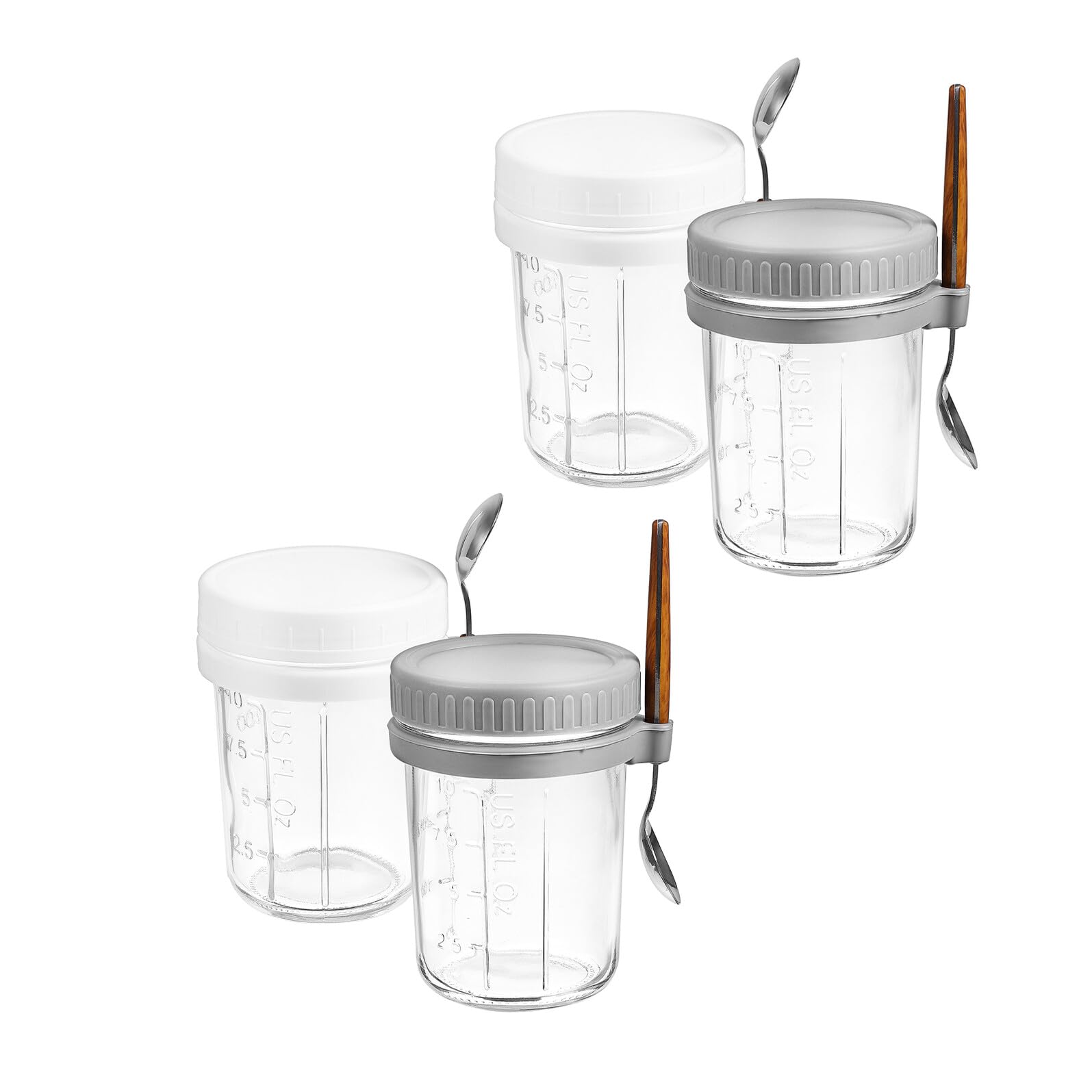 Gadpiparty Barattoli di Vetro per Avena Notturna con Coperchio Ermetico e Cucchiaio Integrato Set da 4 Pezzi da 350 Ml Contenitori Riutilizzabili per Yogurt e Cereali per Colazioni