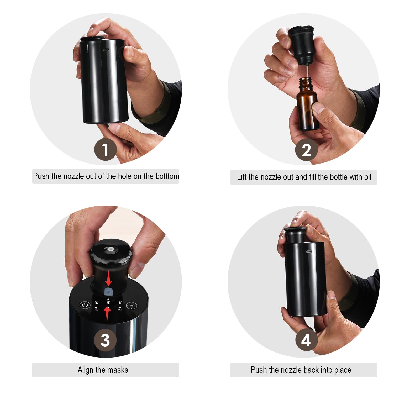 Difusor de aceite esencial sin agua con capacidad de 20 ml, difusores inalámbricos con 3 niveles de niebla y temporizadores para el hogar, el coche y la oficina