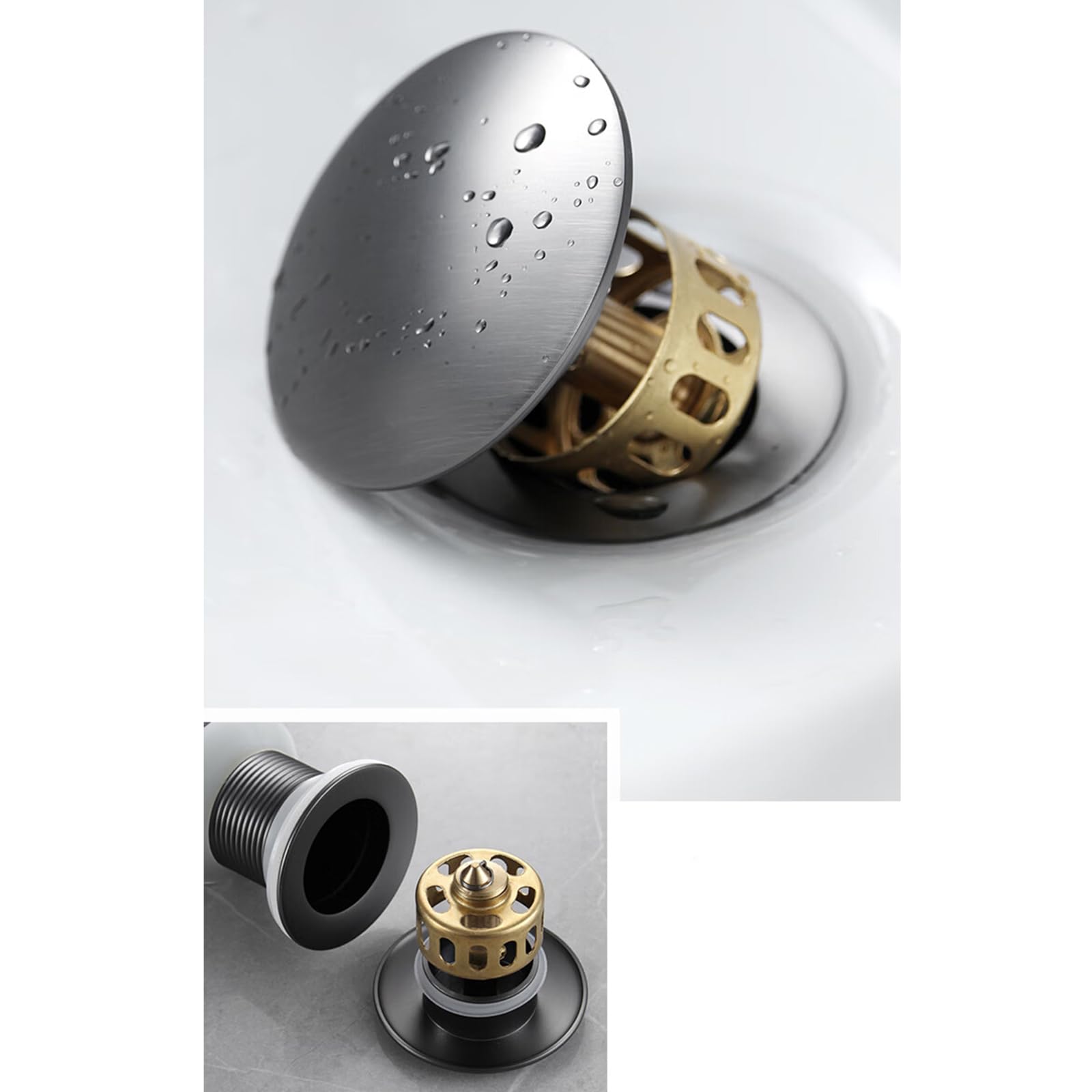 Piletta Lavabo Bagno Scarico Universale Lavabo Bagno Piletta Antiodore a Scomparsa con Cestello Piletta Click Clack Universale oro
