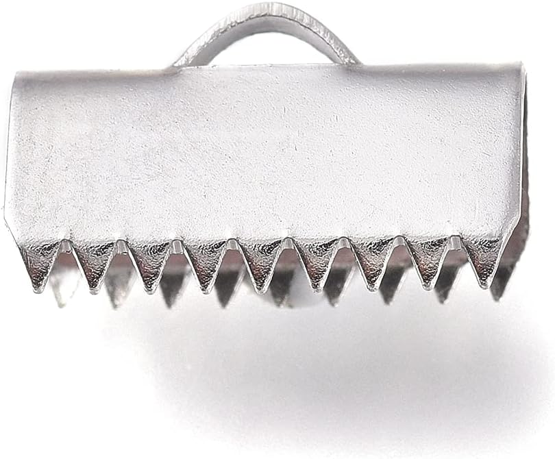LiQunSweet 200 Pcs 304 Stainless Steel 13x7.5mm Ribbon Crimp Ends Fastener Clamps Cord Ends Connectors for DIY Jewelry Making