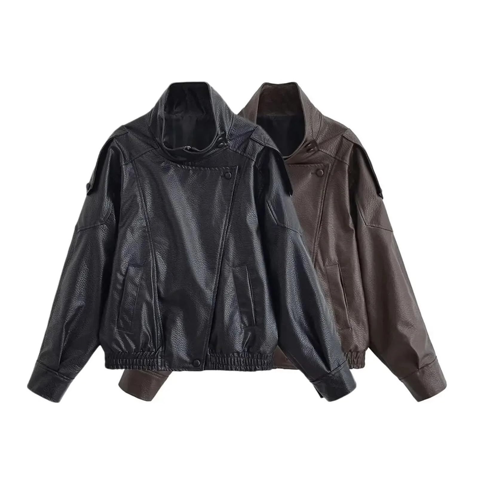 Chaqueta Cuero Mujer Women Collar Leather Jacket High Street Zipper Winter Female Coat Para salir