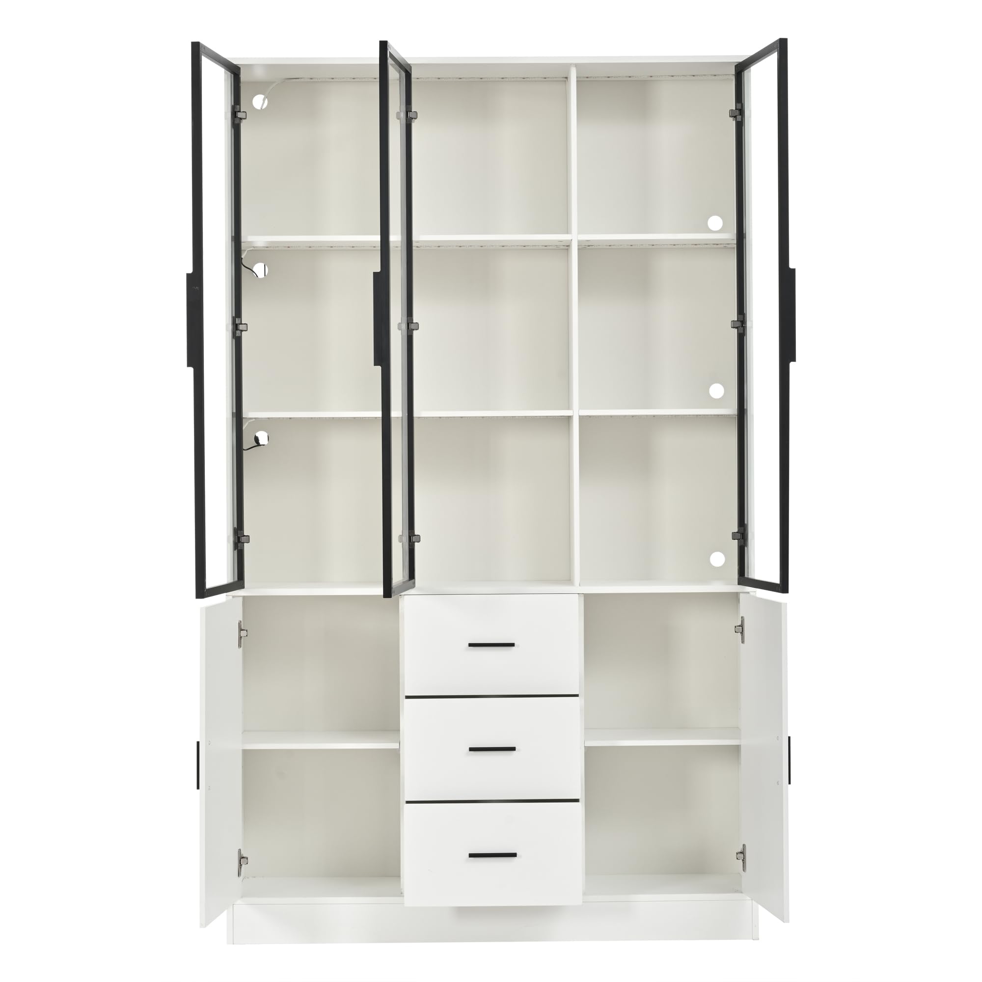 MURUL Vetrina bianca in vetro, 120 x 30 x 200 cm, armadietto in vetro, libreria, 3 cassetti, ante, armadio per soggiorno