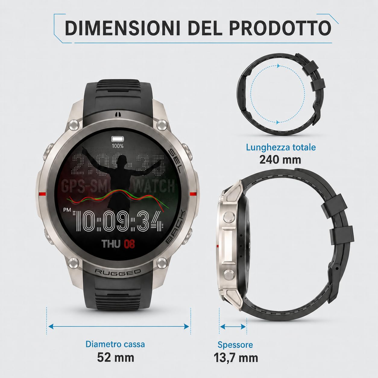 Reloj inteligente GPS con mapas fuera de línea, brújula, altímetro, tiempo – Reloj con pantalla AMOLED de 1,43 pulgadas, impermeable 50 m, monitor de corazón/oxígeno/presión, correa de gel de