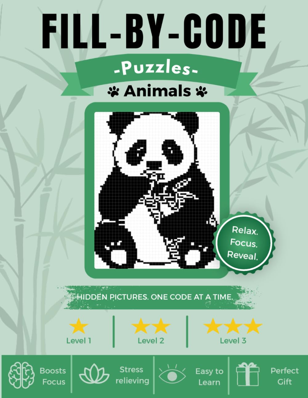 Fill-by-Code Puzzles – Animals: Relaxing Grid Puzzles That Reveal Hidden Pictures (36 Puzzles, Easy to Medium)
