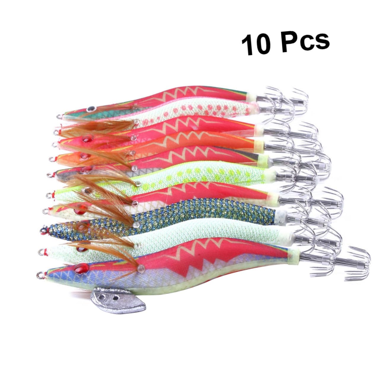 WOONEKY Señuelos de Pesca Luminiscentes Imitación Gamba y Calamar 10 Piezas