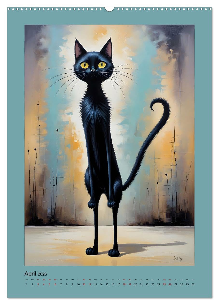 Buntes Katzenvolk (hochwertiger Premium Wandkalender 2026 DIN A2 hoch), Kunstdruck in Hochglanz: Humorvolle, skurrile Bilder von farbenfrohen Katzen ... kunstvoll in Szene gesetzt (CALVENDO Kunst)