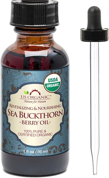 US Organic Sea Buckthorn Berry (Fruit) Oil, Supercritical CO2 extracted, USDA Certified Organic,100% Pure Virgin, Unrefined in Amber Glass Bottle, Face, Hair, spot treatment, Anti Aging, 1 oz (30 ml) - 1