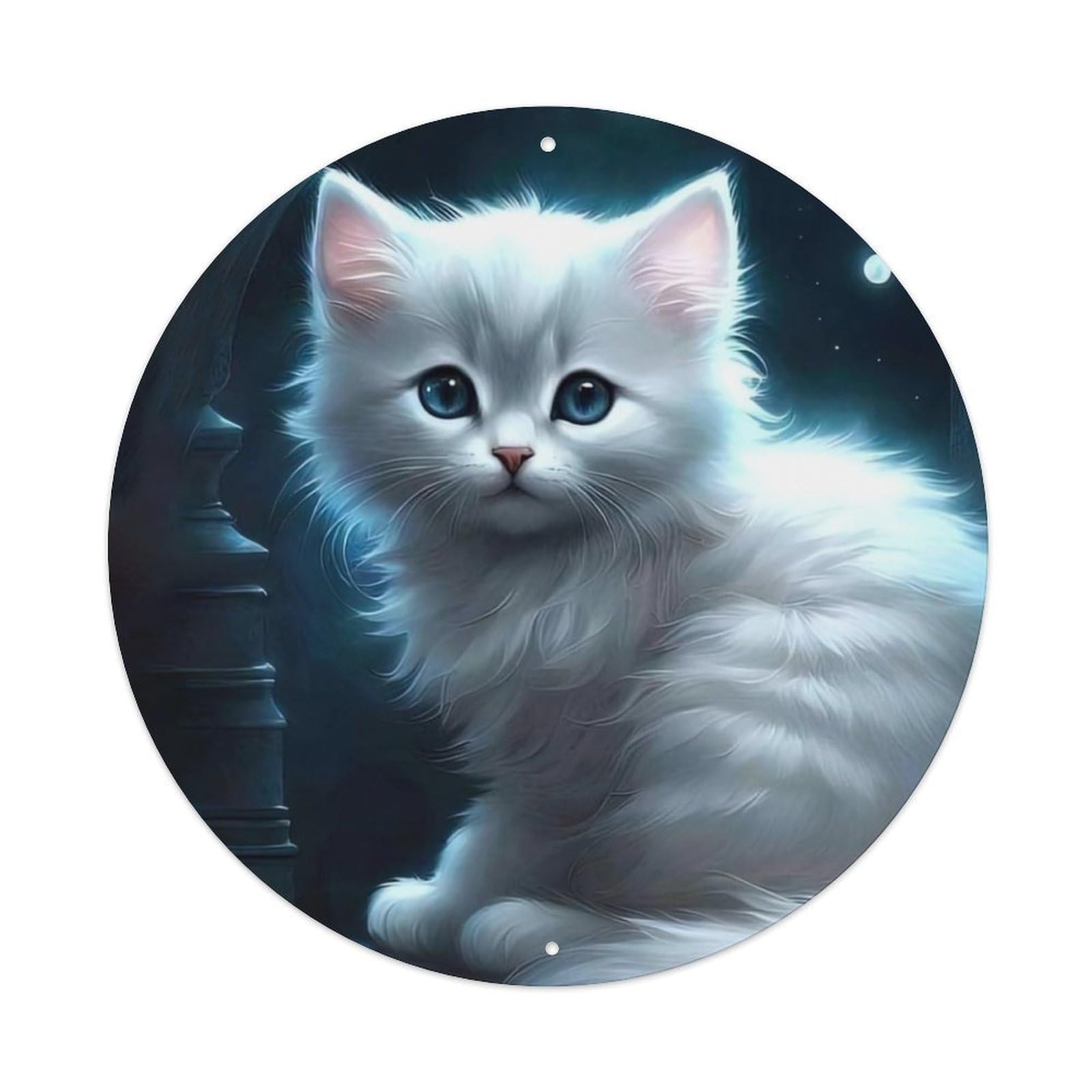 Animal Artwork Cute White Cat with Blue Eyes Metal Tin Sign