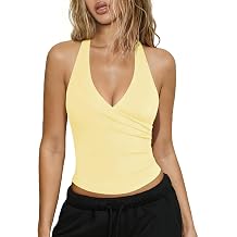 Hragc Women Cross Over Deep V Neck Racerback Tank Tops for Women Slim Fitted Crop Camisole Backless Yoga Sleeveless Shirts