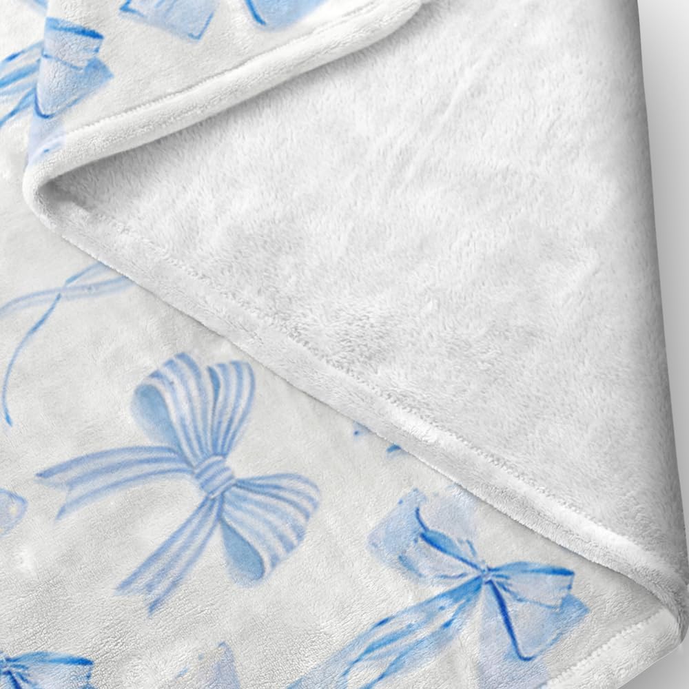 Blue Bows Blankets Preppy Coquette Room Decor Electric Blanket Girls Bedroom Decor Trendy Bow Throw Blanket Coquette Girly Blanket Gifts for Women Teens Soft Flannel Lightweight 50"x60" - Image 6