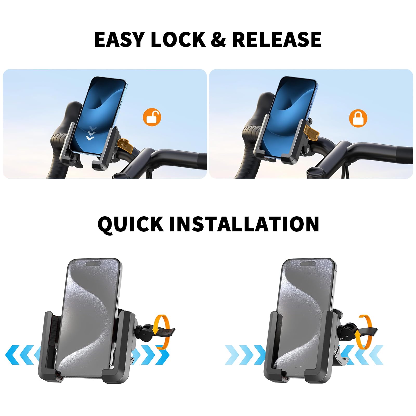 RESPECTED BRO Anti-Vibration-Motorcycle-Phone-Mount & Bike Phone Holder - Durable Phone Holder for Bike and Motorcycle, Bicycle Phone Mount, Fits All Smartphones