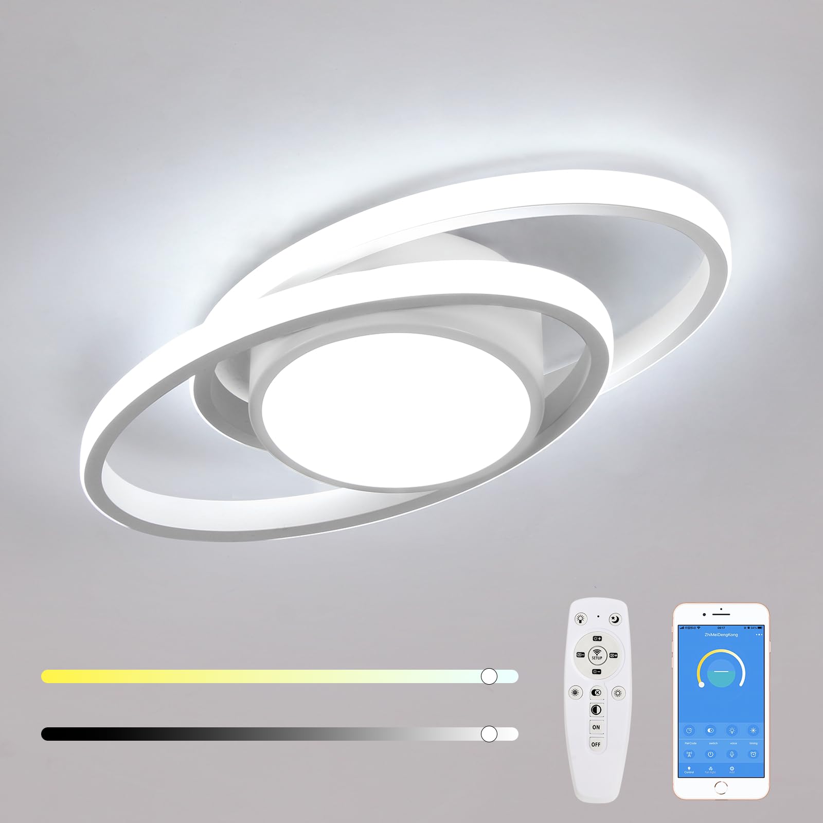 Mckalen Plafon LED Techo Regulable Salon, 39W 4387LM Lámpara de Techo LED con Mando/APP, Luz de Techo LED Moderna Blanco 3000K-6500K para Salón Dormitorio Cocina Comedor, 38.5CM