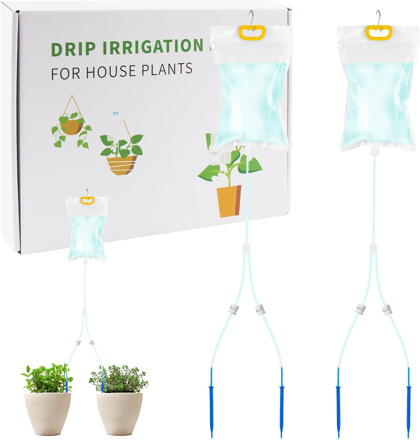 iBamso 2 Pcs Plant Drip Irrigation Kit, Automatic Irrigation Drip Watering Bag, 3.5 L Double Drip Plant Automatic Watering System with Adjustable Flow Valve Switch for Indoor Outdoor Potted Plant