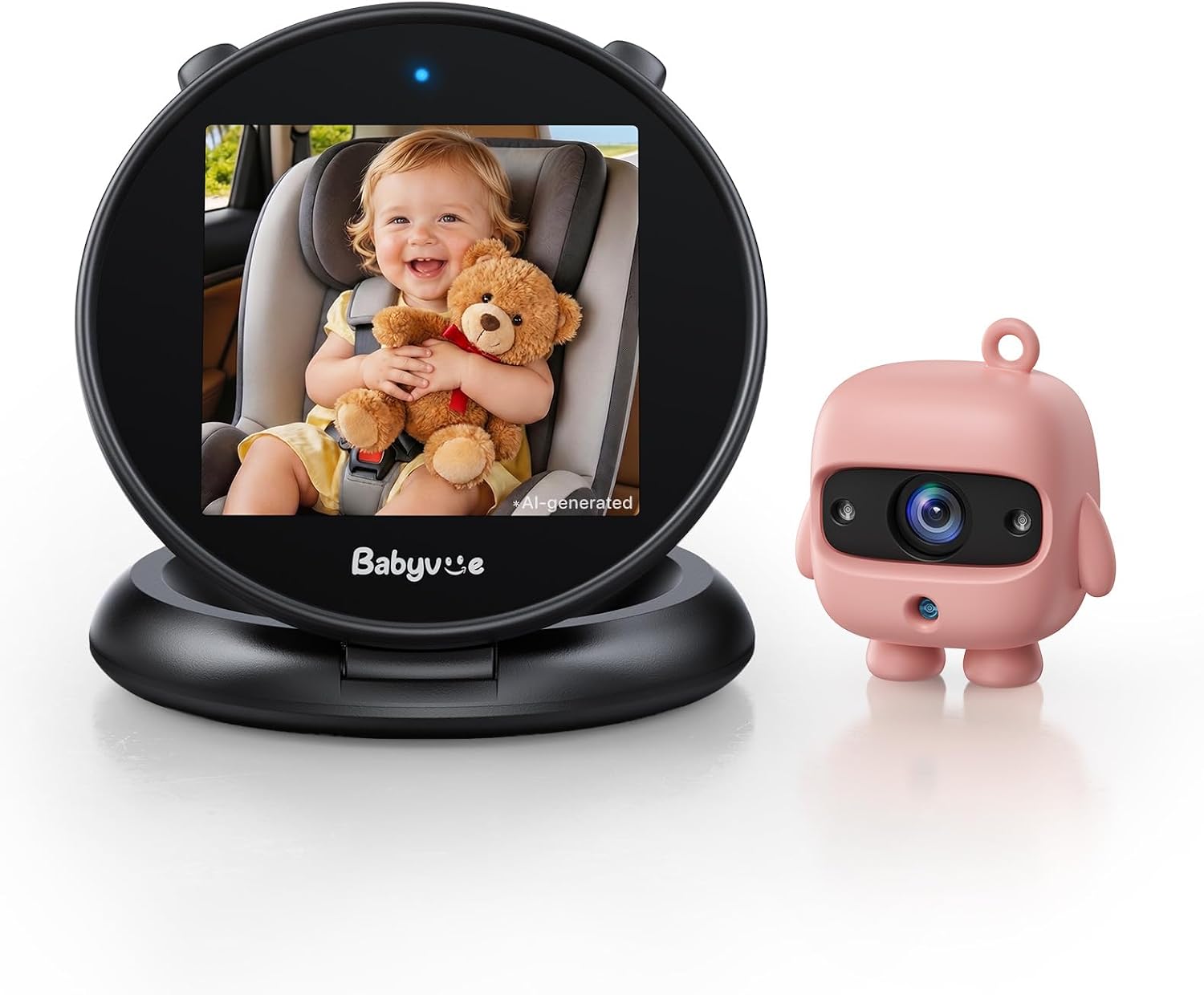 Babyvue Baby Car Camera, Round Fold-Down Monitor for Rear-Facing