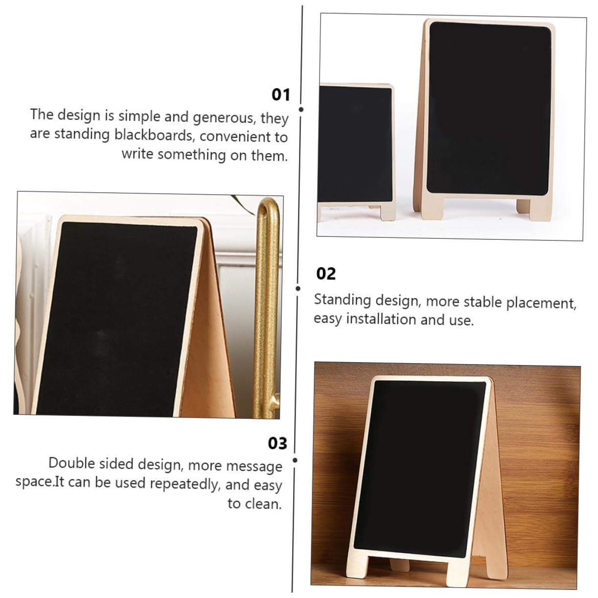 Tableau Mémo en Bois Double Face sur Pied Lot de 3 en Cèdre