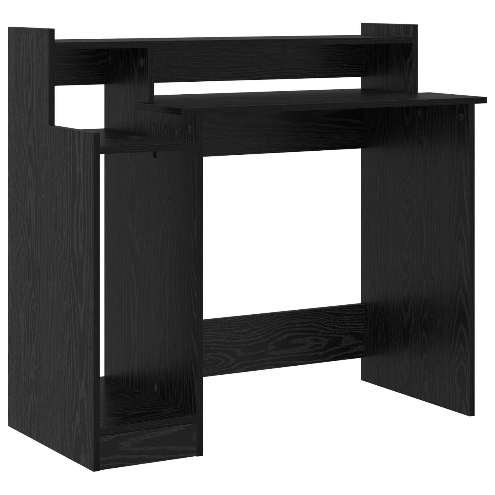 Schreibtisch Schwarz Eichen-Optik Holzwerkstoff 97 x 45 x 90 cm mit LED-Beleuchtung USB-Anschluss und 3 Regalen für Büro Homeoffice Arbeitszimmer Arbeitsplatz