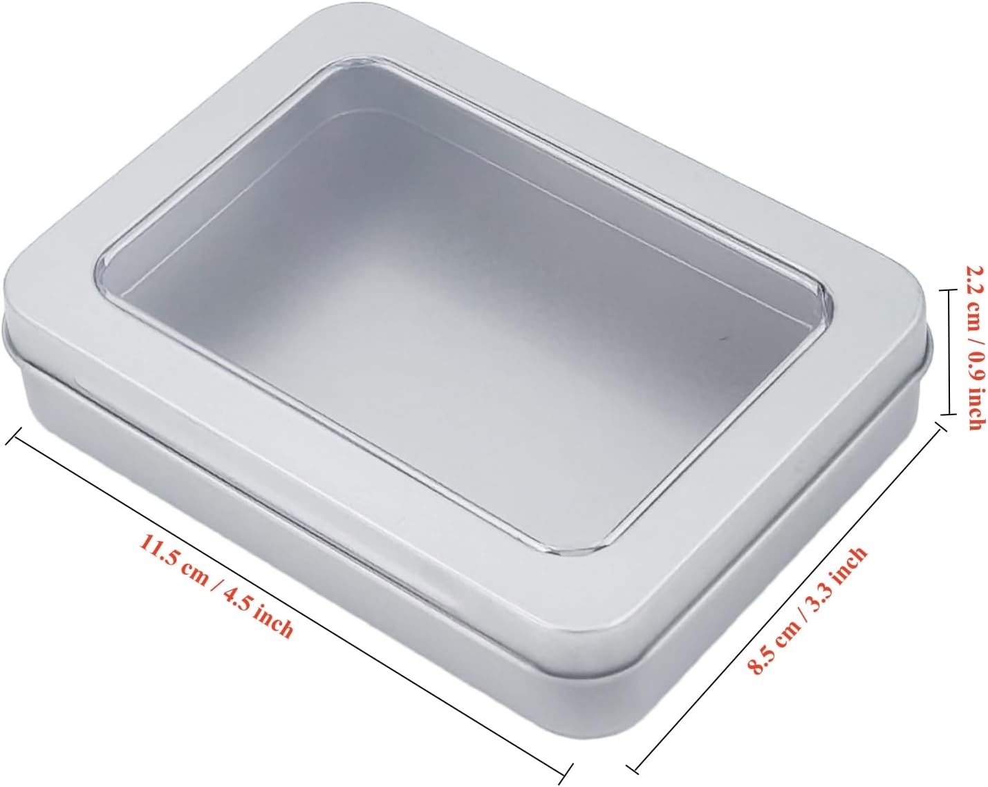 Goodma 24 Pieces Rectangle Metal Tins Containers with Hinged Window Lids Mini Storage Organizer Set for Home Kitchen, Office and School Supplies, 4.5 x 3.3 x 0.9 inch (Silver)