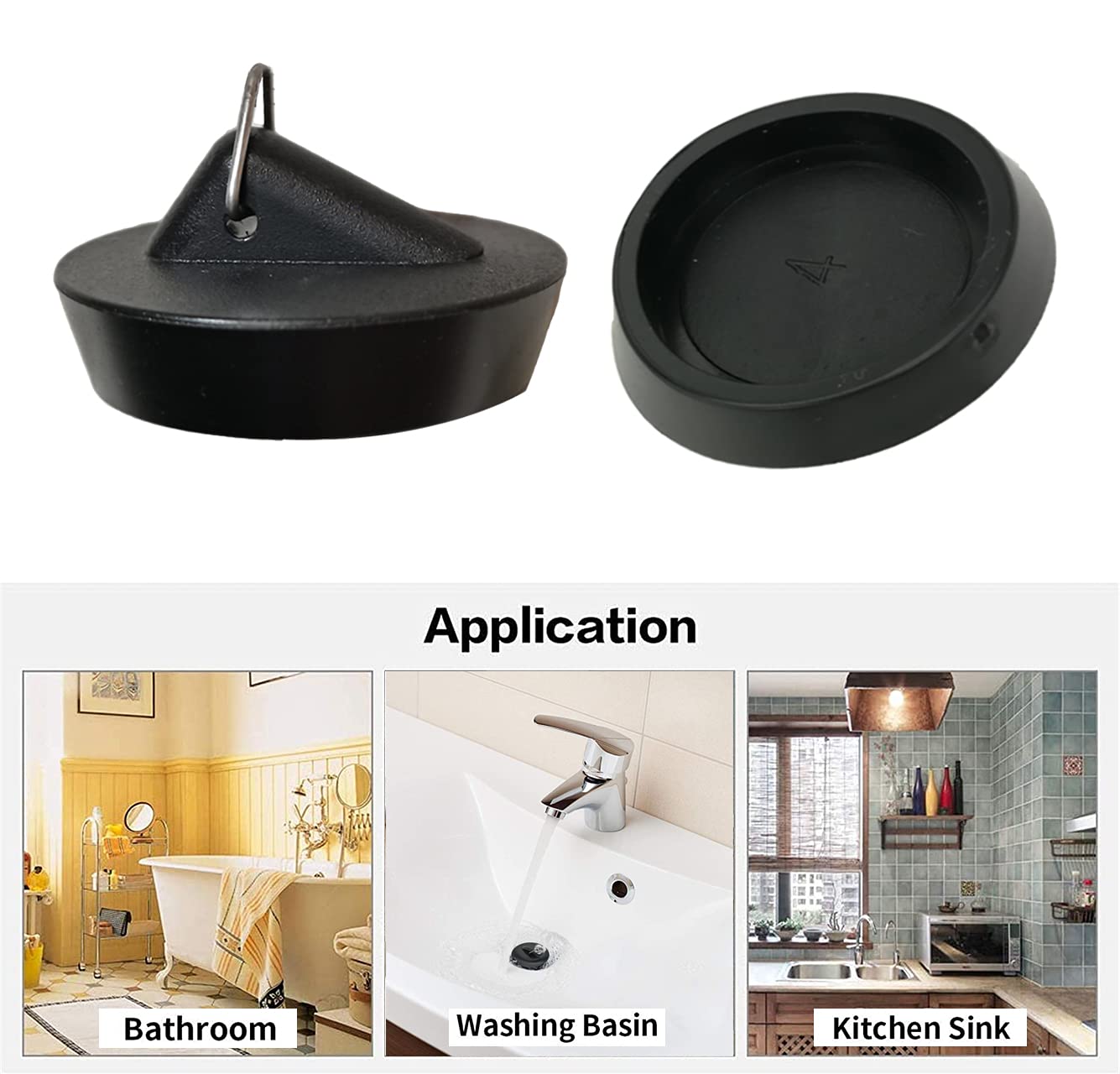 Tomario 2 Stück Universal Waschbeckenstöpsel Edelstahl Kugelkette mit Haken für Küche Bad Waschbecken Abfluss Stopper Stöpsel (44 mm, Ablaufstopfen Größe zwischen 45,5 bis 42 mm) | Silikon-Ablaufstopfen für Küche, Bad, Waschbecken, 450 mm, Kugelkette, Hak
