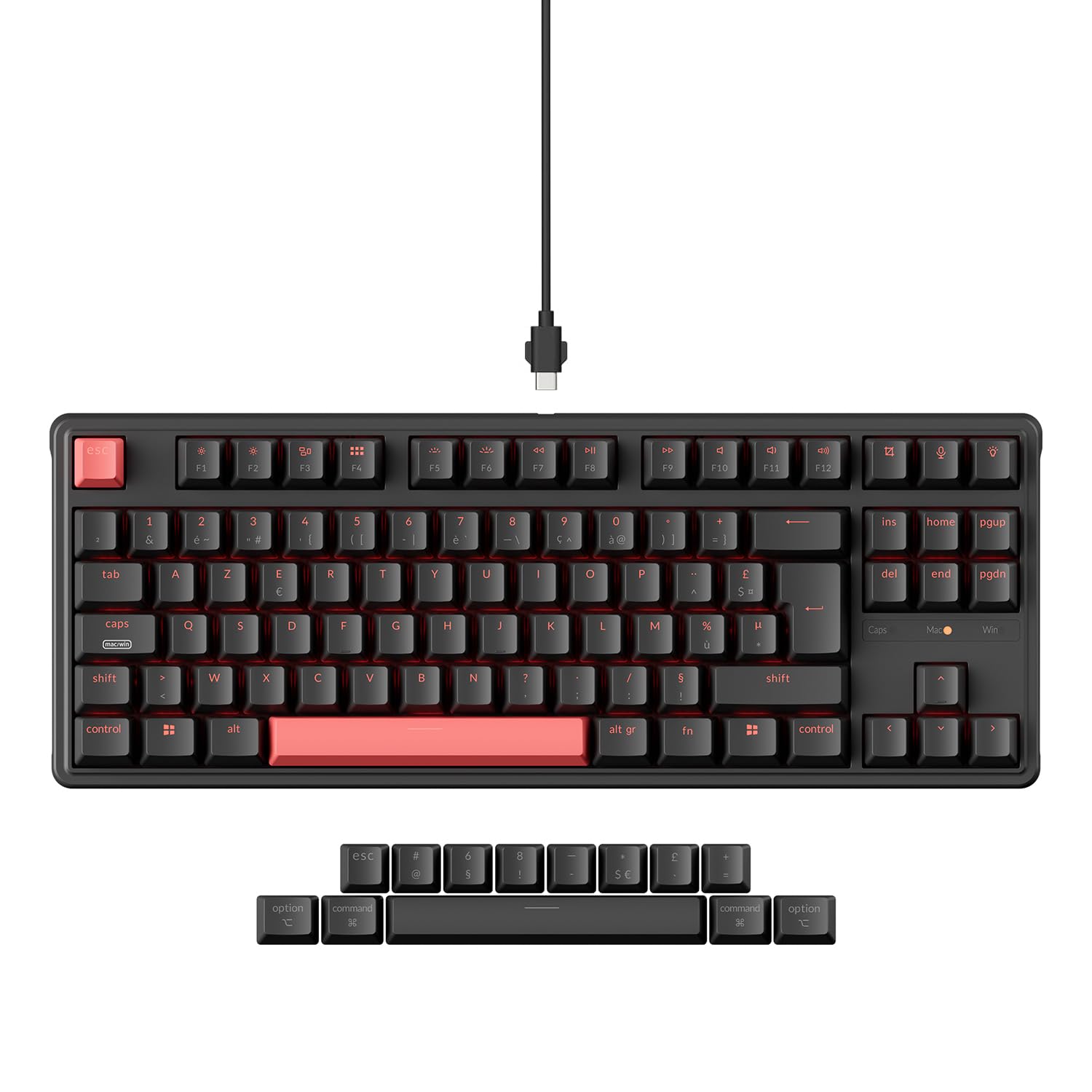 Keychron C3 Pro QMK/Via Clavier Mécanique Filaire, TKL 87 Touches Clavier de Jeu Commutateur Mécanique Rouge pour Mac/Windows/Linux (FR-Layout)