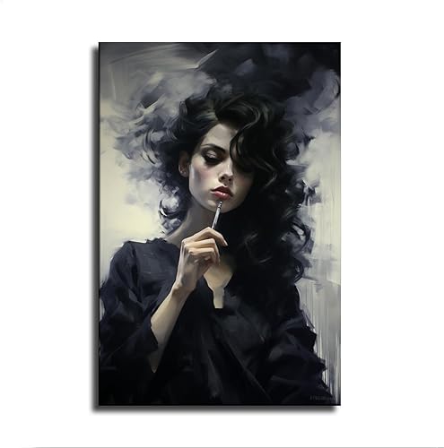 Póster de pintura al óleo en blanco y negro para mujer, lienzo moderno para decoración de pared, póster estético para el hogar, sala de estar,