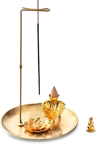 Soportes de incienso para palo y conos, juego de quemador de incienso 5 en 1 con cascada de reflujo, atrapador de cenizas para yoga, meditación y