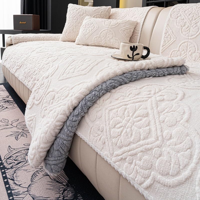 Housse de canapé d'angle en velours cristal blanc 110x210 cm lavable