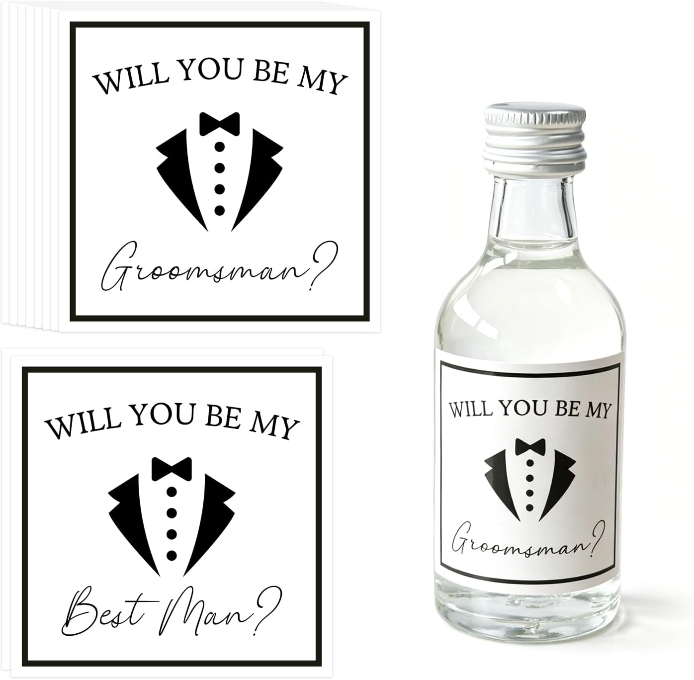 10 Pcs Groomsman Proposal Mini Champagne Labels — Black Will You Be My Groomsman Stickers | Groomsmen Gifts