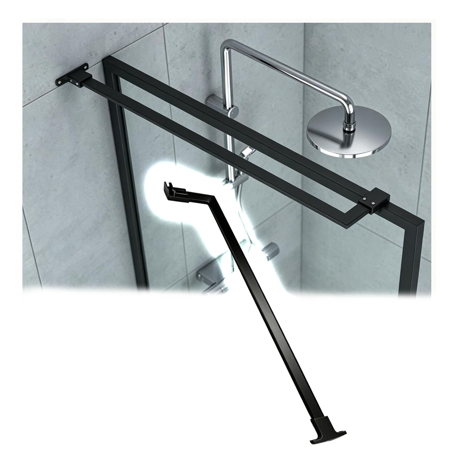 Support Rod for 0-2" Thick Glass Shower Wall, Short Stainless Steel Glass-to-wall Stable Rod for Doors in Black/White/Silver/Gray for Rental Units, Dorms(Matte Black,15.7in/40cm)