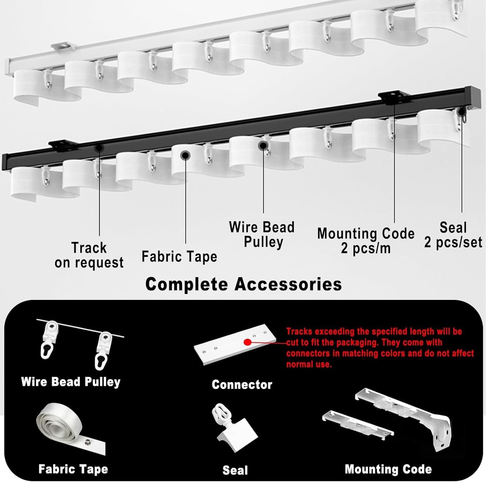 Szyna do zasłon, aluminiowa szyna sufitowa do zasłon przesuwnych, wytrzymały system zasłon ściennych, 110 cm