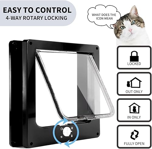 Miniatura 2 de EASY JOY Puertas para gatos (tamaño exterior 8.6 x 7.5 pulgadas), puerta de gato con bloqueo de 4 vías para puertas interiores y exteriores, puerta