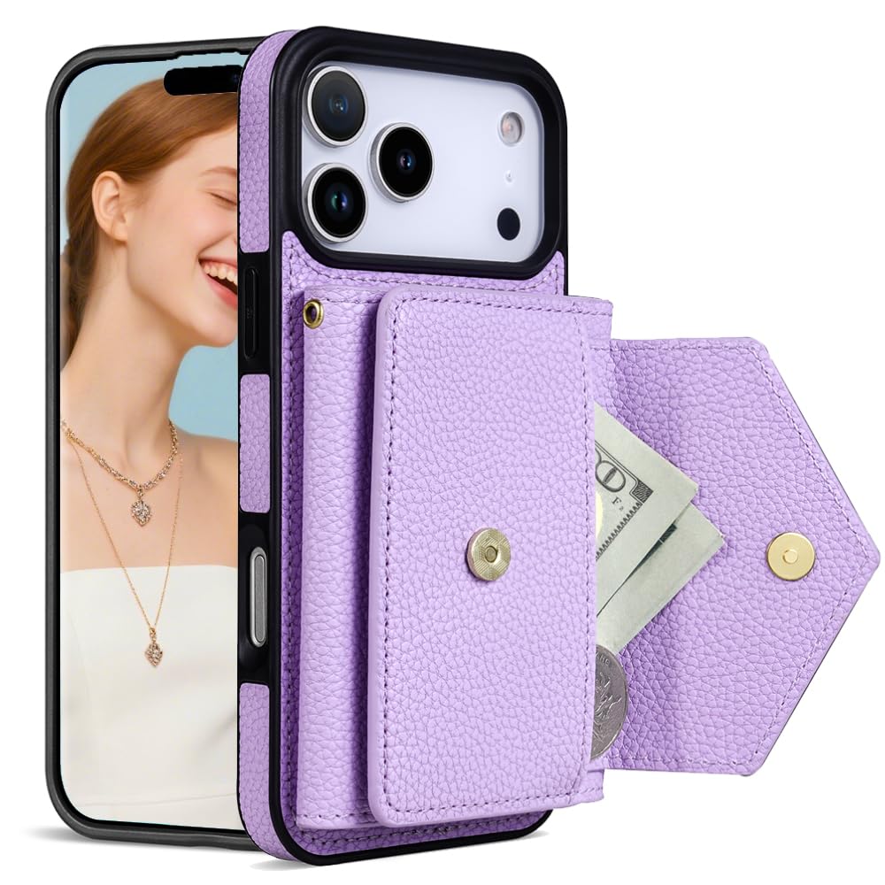 Étui en cuir synthétique iPhone 17 Pro violet aux finitions haute qualité