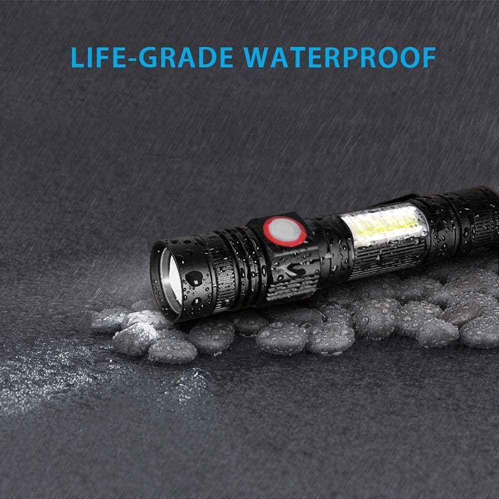 iToncs LED Rechargeable, Super Bright Magnetic Flashlight with COB Work Light, Waterproof, 4 Modes, Pocket Tactical Flashlights for Outdoor Camping Emergency 4 PCS