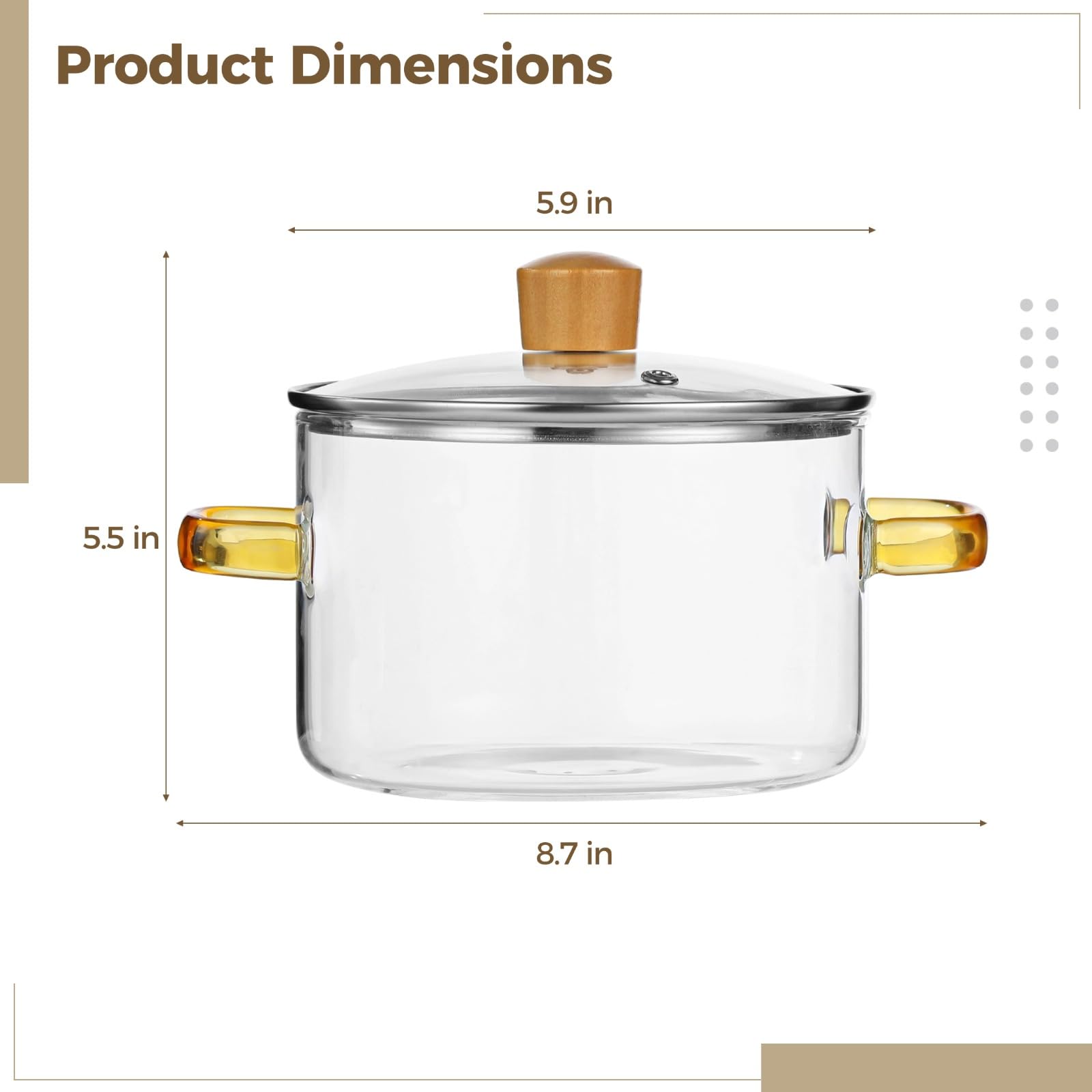 Borosilikatglas Kochtopf mit Deckel, 1,6 l praktischer transparenter Topf mit Griff, 54,1 fl oz Köcheltopf für Nudeln, Milch, Suppe, Tee, für Küche und Tisch, 5,9 x 8,7 x 5,5 in