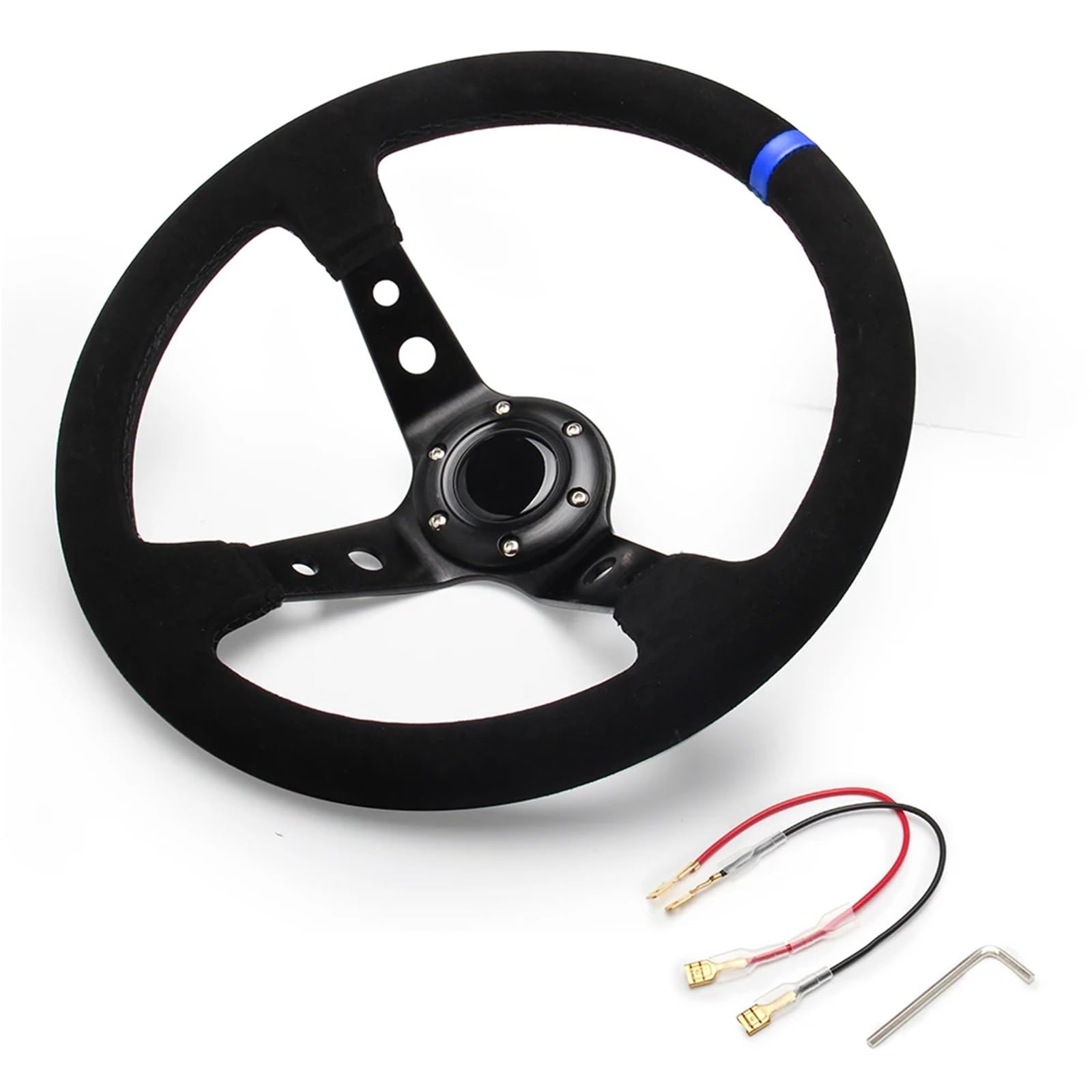 Volante da corsa Volanti universali da corsa for auto in pelle scamosciata 14 pollici 350 mm Volante sportivo alla deriva for mais profondo per corsa rallye(Blue)