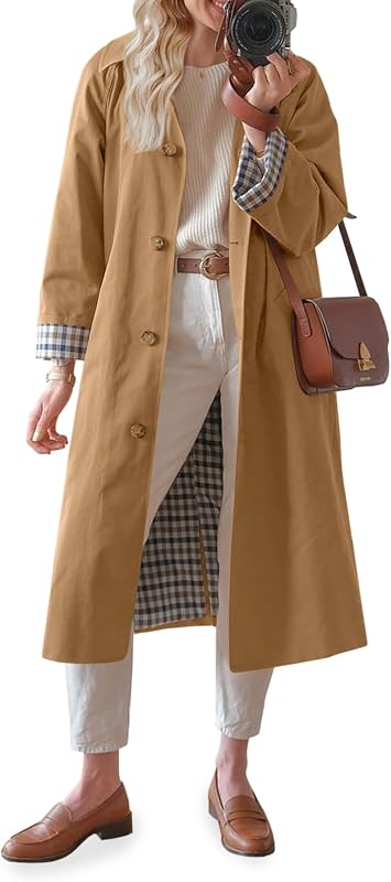 Tankaneo Womens Long Oversized Single Breasted Windproof Trench Coat