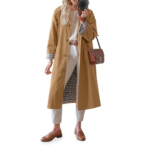 Tankaneo Womens Long Trench Coat Single Breasted Oversized Windproof Overcoat Fashion Outerwear