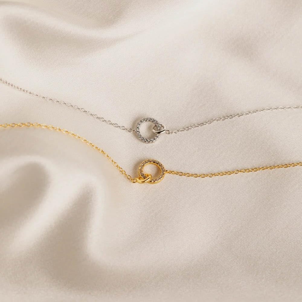 CAITLYNMINIMALIST 18K Gold Plated Sterling Silver Interlocking Connected Infinity Pave CZ Diamond Adjustable Dainty Necklace Gift for Her