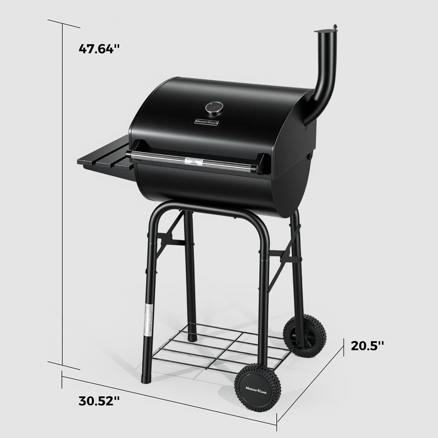 MASTER COOK Barrel Charcoal Grills with Foldable Side Tables, Outdoor Smoke Barbecue bbq grill for Tailgating, Camping, Patio, Backyard Party, Picnic, Black