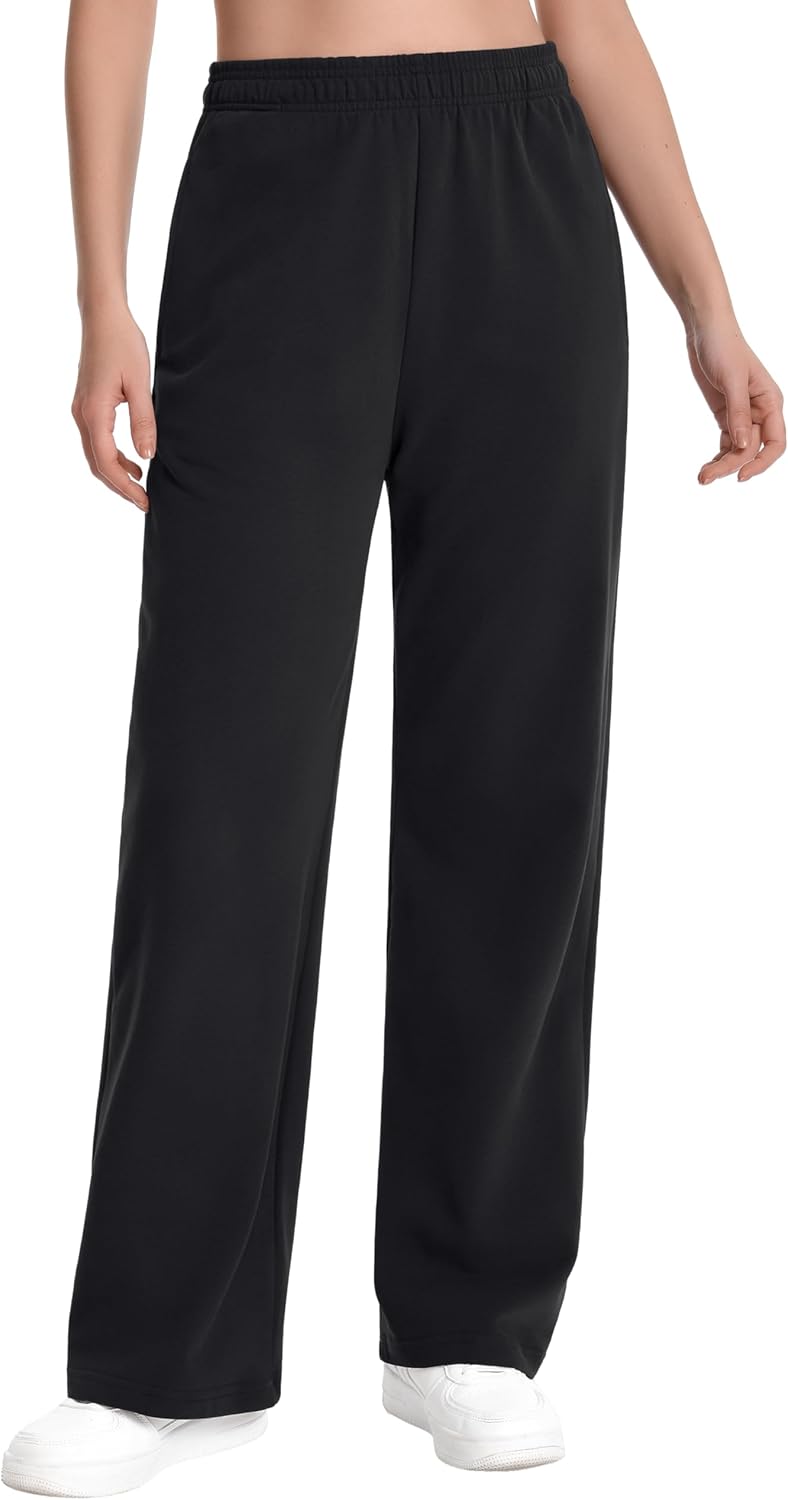 Auriviz Womens Straight Leg Sweatpants Comfy Interior Drawstring Sweat Pants High Waist Casual Track Pants with Pockets - Image 2