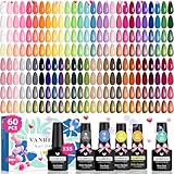 VANREESA 60 Pcs Gel Nail Polish Set 55 Colors Spring Summer Fall Winter Gel Polish with Base Coat & 4 Effects Top Coat Nail Kit Gifts for Women Girls Nail Art Salon at Home