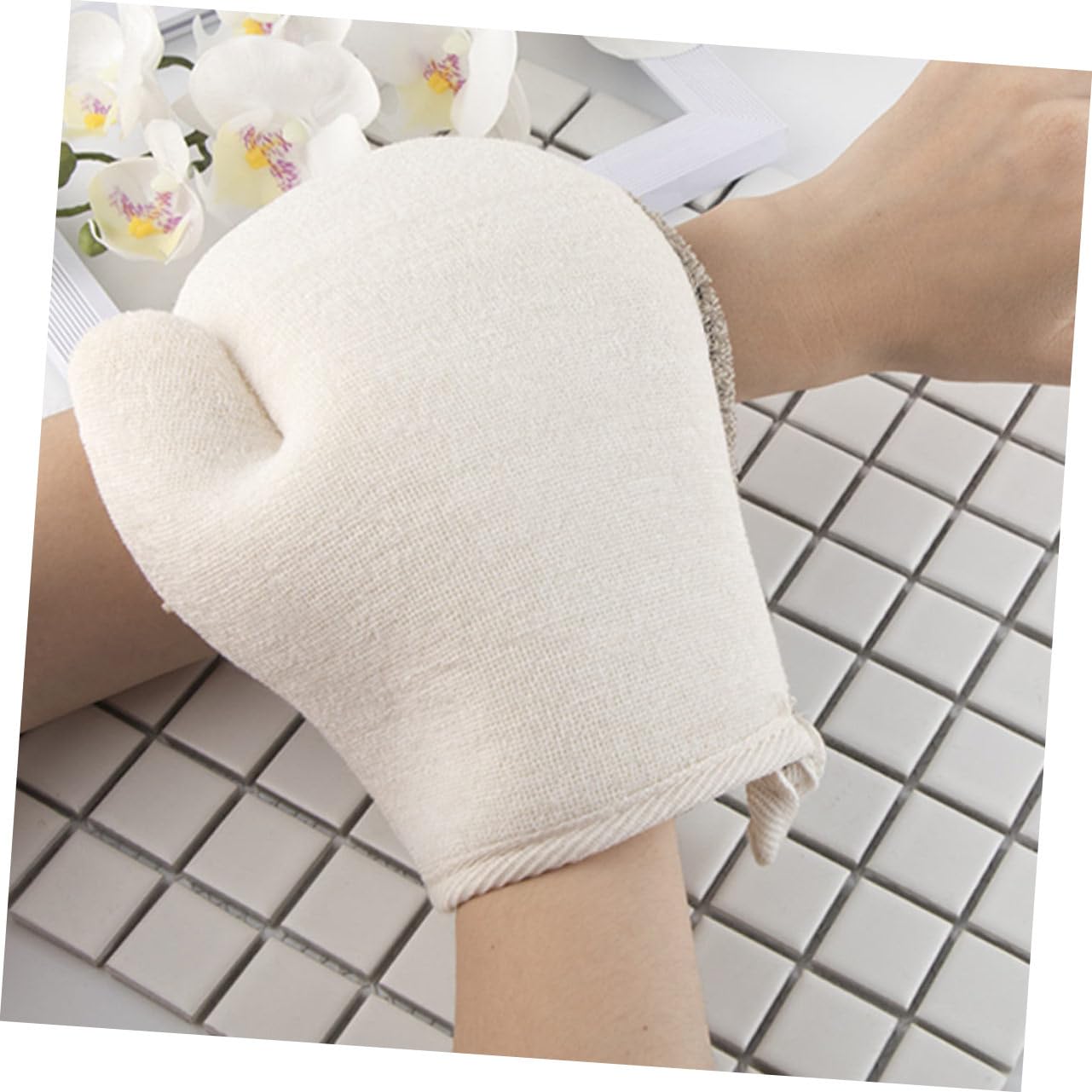 Healvian 6pezzi Guanto Esfoliante Per Lino Nero Da Guanti Scrub Creativi Per Rimozione Della Cheratina Massaggio Delicato e Pulizia Della Compatibili Con Gel e Sapone