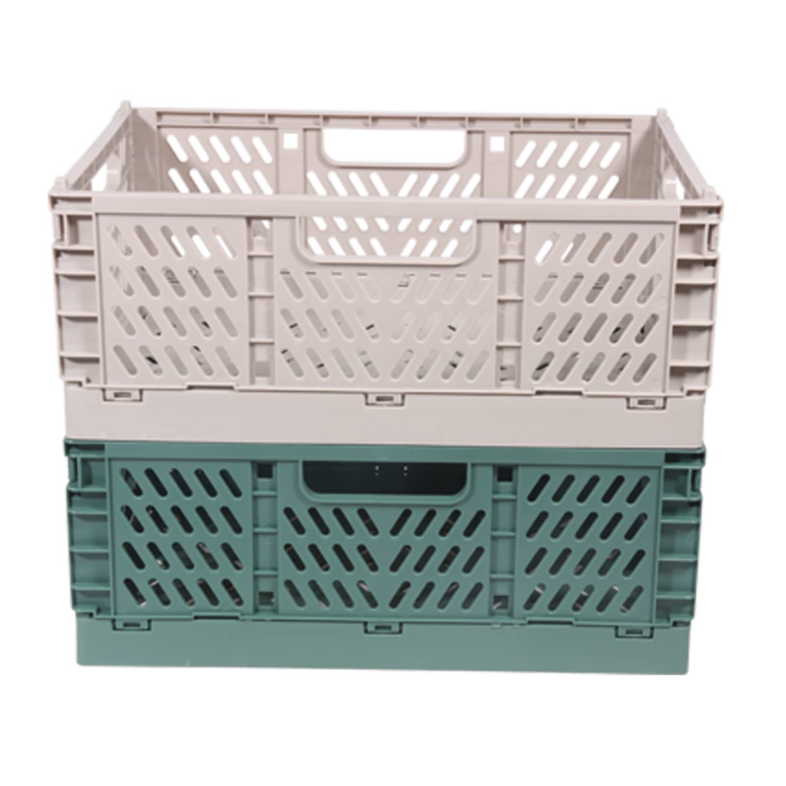 4Pcs Klappkiste, Kunststoff Stabile Klappboxen, 42 x 28 x 16cm Faltbare Aufbewahrungskorb, Stapelbar Klappkisten Set für Lagerung Küche, Schlafzimmer, Arbeitszimmer, Büro, Garten (Grau+Dunkelgrün)