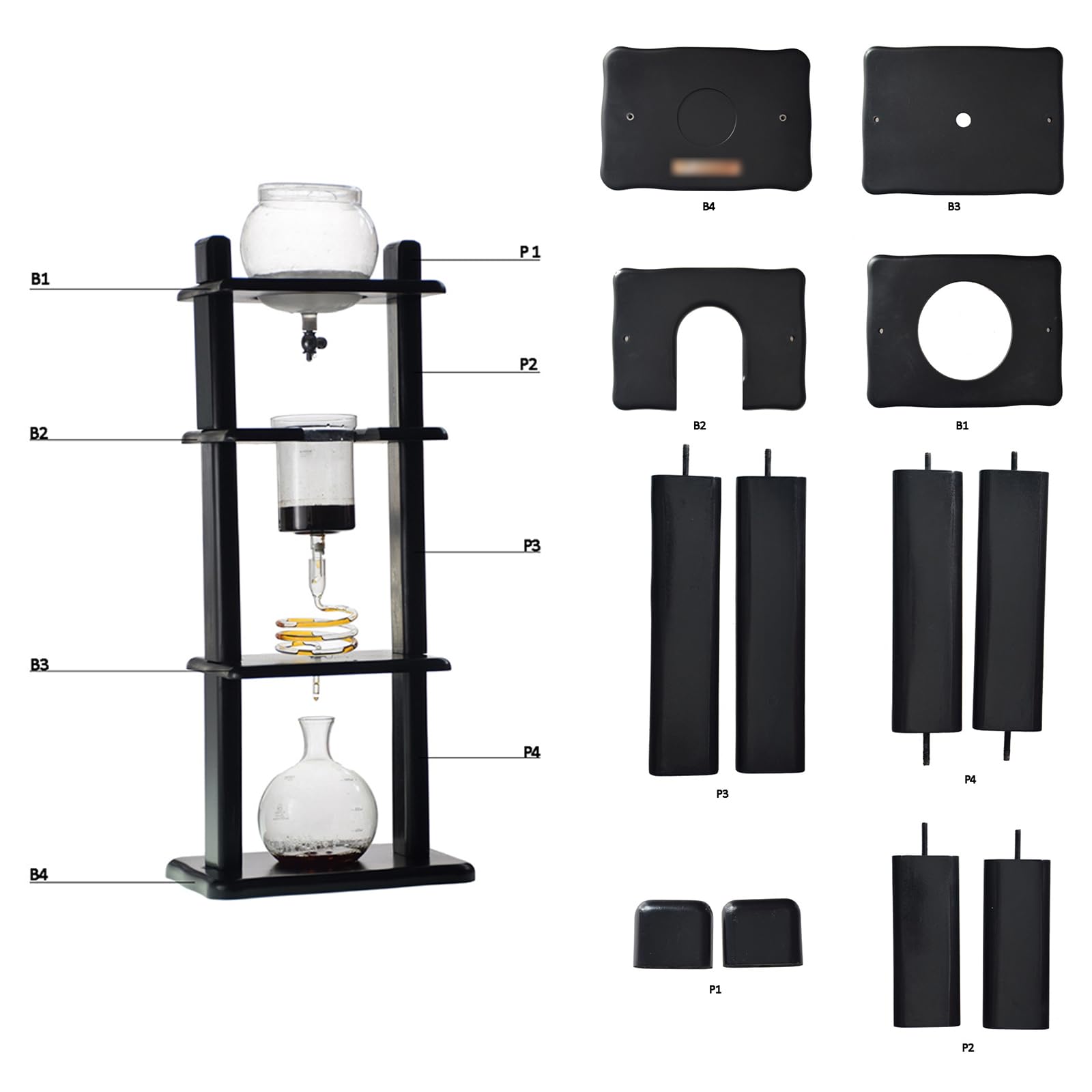 Cold Brew Drip Coffee Tower, Ice Coffee Maker - Cold Drip Coffee Maker 6-8 Cups, 1000ml, with Slow Drip Technology, Glass Container and Wood Stand, for Commercial Office